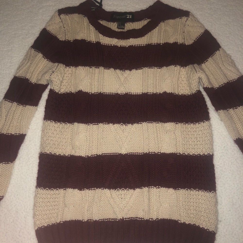 Maroon & creme striped crew neck sweater